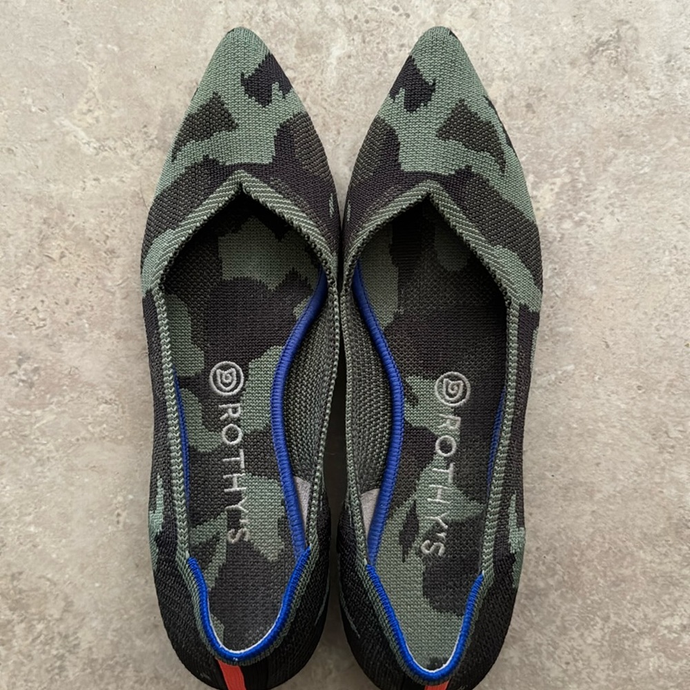 Rothy’s The Point Olive Green Camo Flats size 10